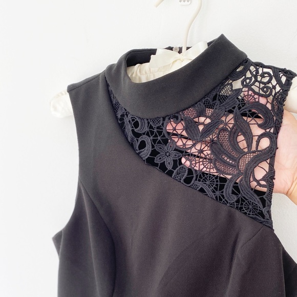 Black Lace Trim Mock Neck Midi Sheath Dress NWT Sm - Picture 4 of 9